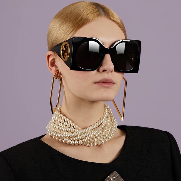 NEW GUCCI GG1254S 001 BLACK WOMEN OVERSIZED SUNGLASSES GUCCI - Picture 2 of 11